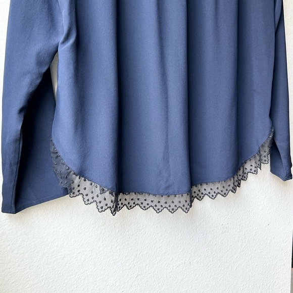 Zadig & Voltaire Tranoi navy silk top with black hem Blue lace trim blouse Sz M - Picture 11 of 14